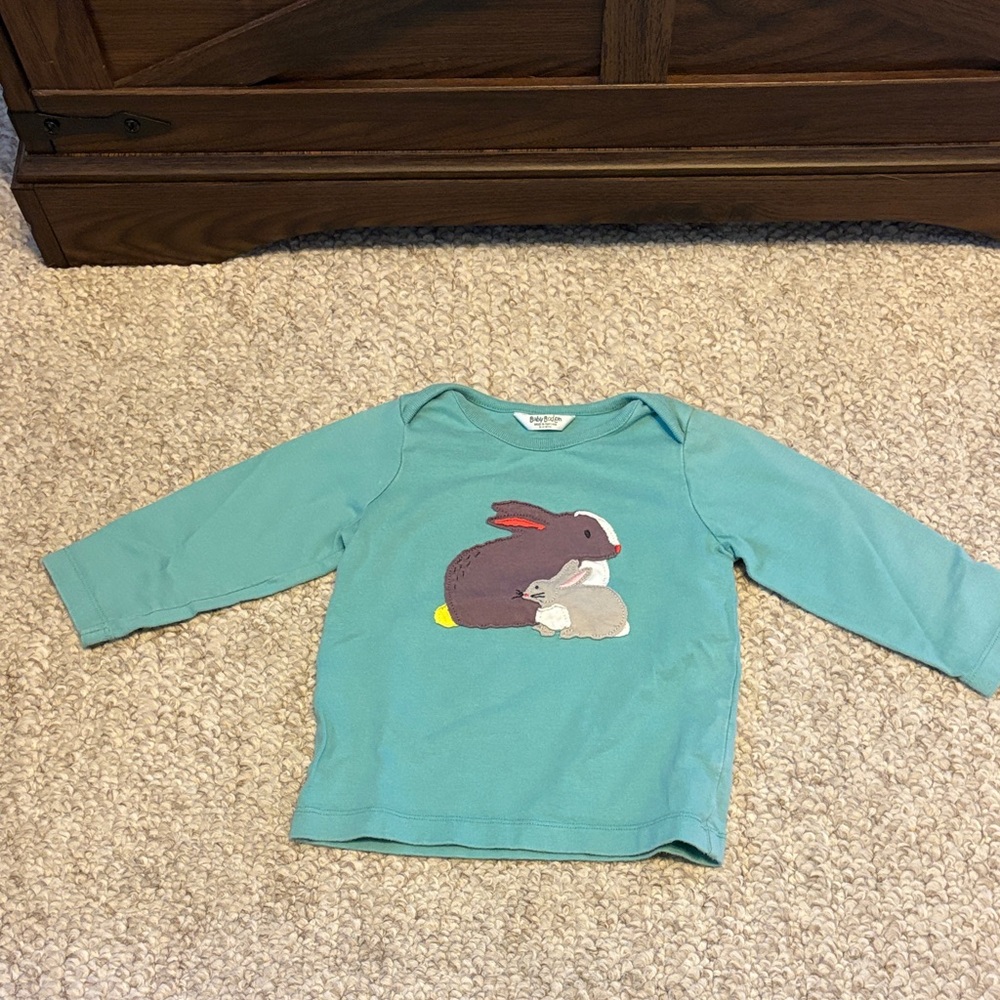 Baby Boden Teal Long Sleeve Bunny Tee
